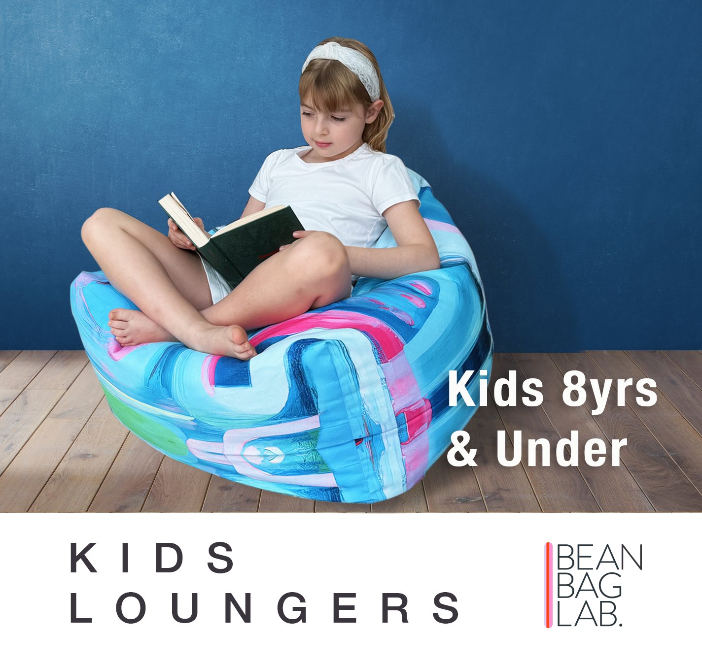 Kids Loungers bean bag covers for children under 8, colourful and playful seating by Bean Bag Lab