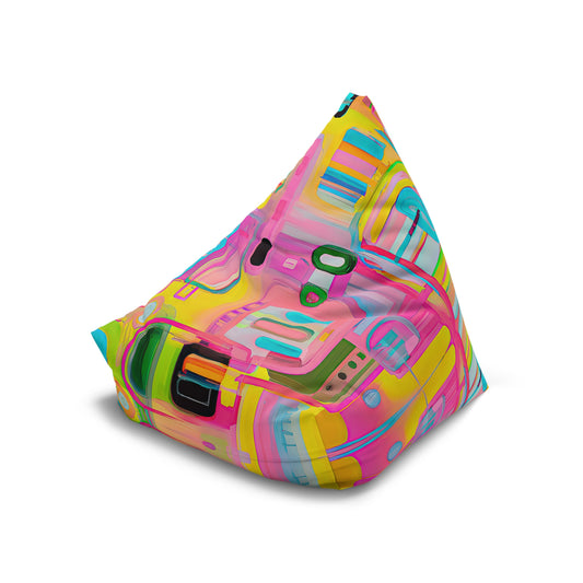 Designer bean bag cover “Lolly” with neon swirls and tech-inspired line work
